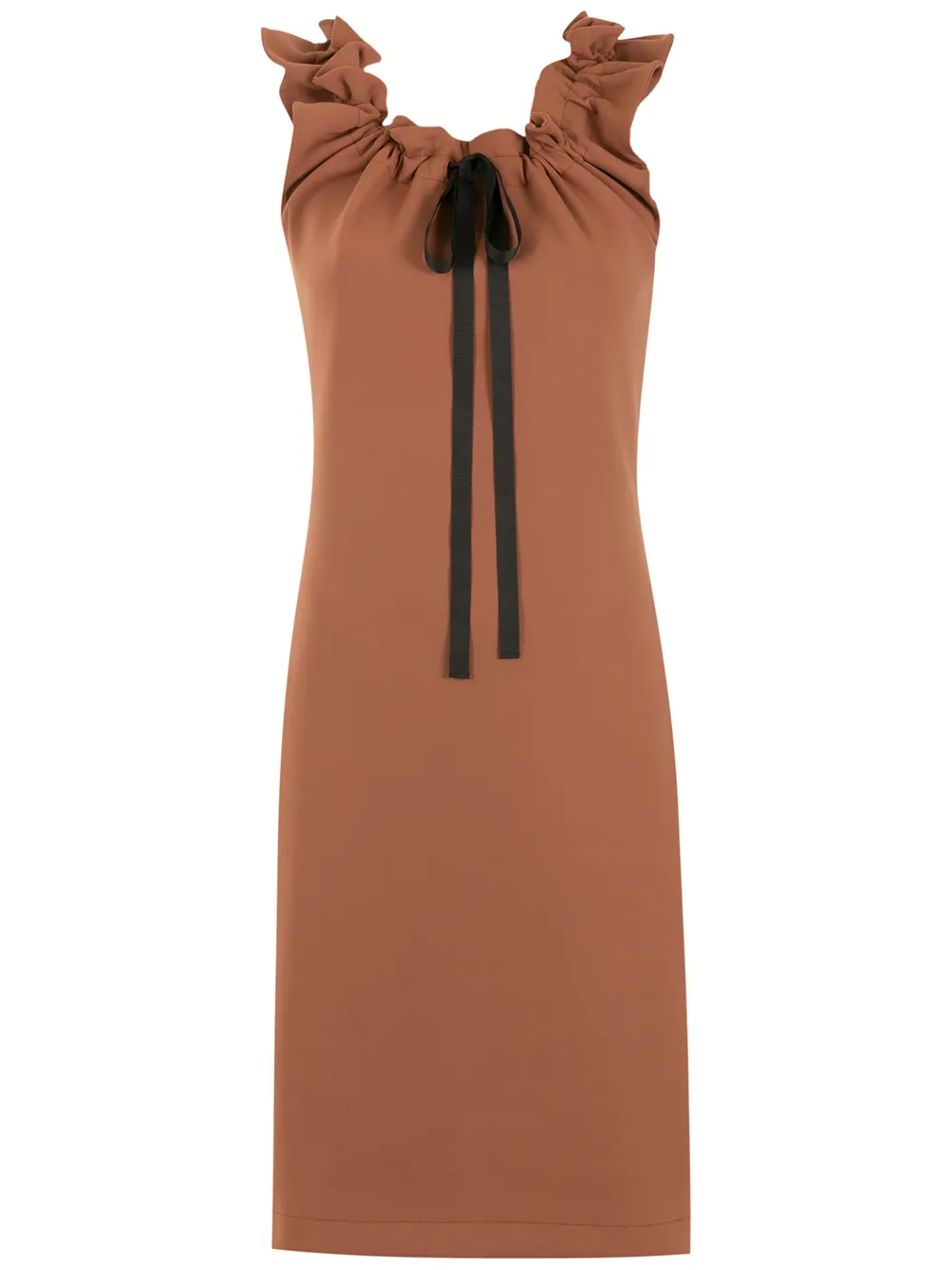 Gloria Coelho vestido midi con cuello fruncido - Marrón