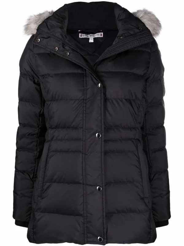 tommy hilfiger down jacket with faux fur trim hood