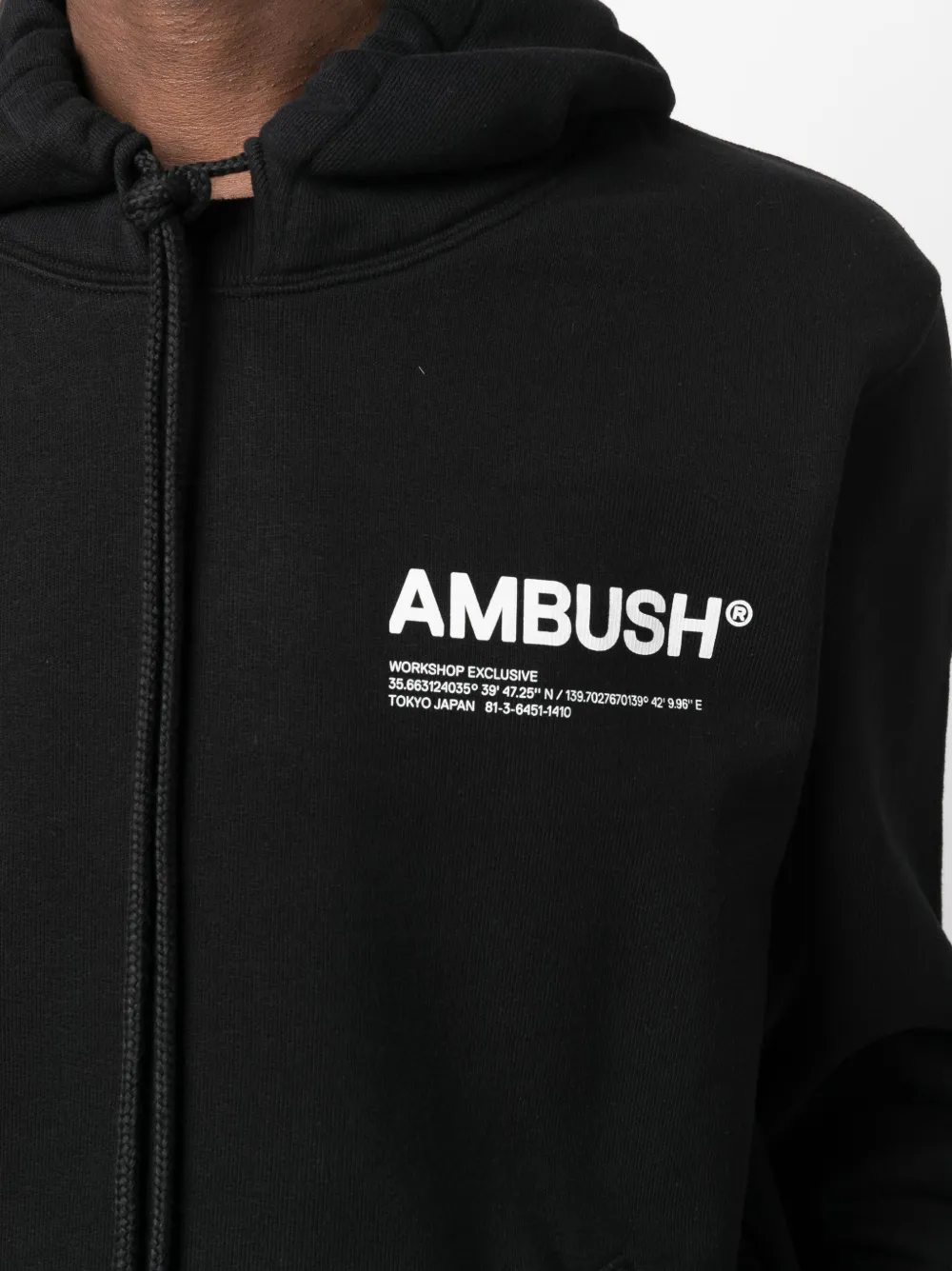 AMBUSH WKSP logo-print Hoodie | Black | FARFETCH
