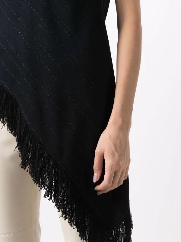 Proenza Schouler Textured Fringed Asymmetric Top | Black
