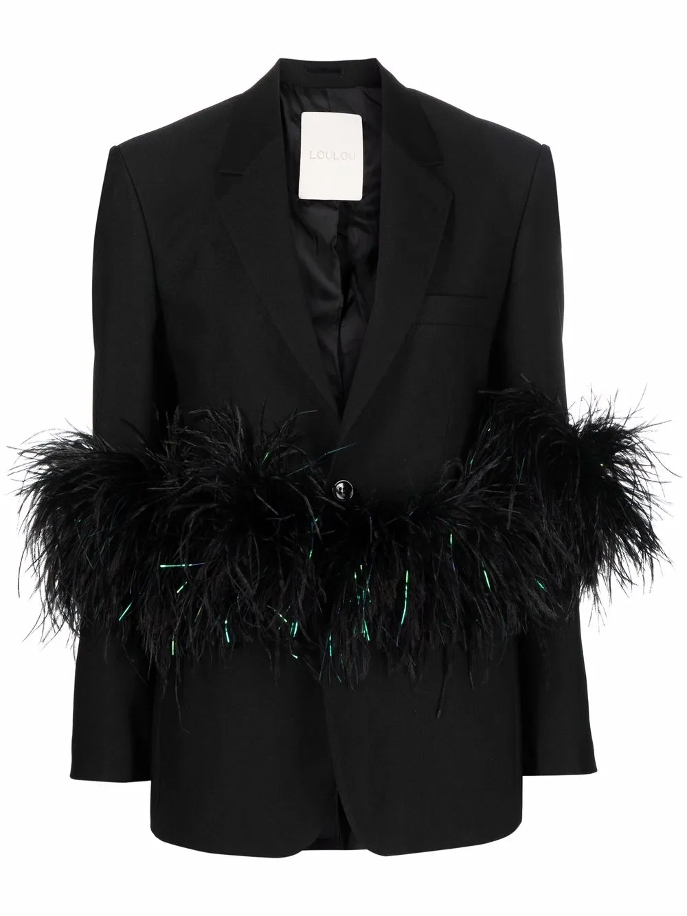 Loulou feather-trim single-breasted blazer