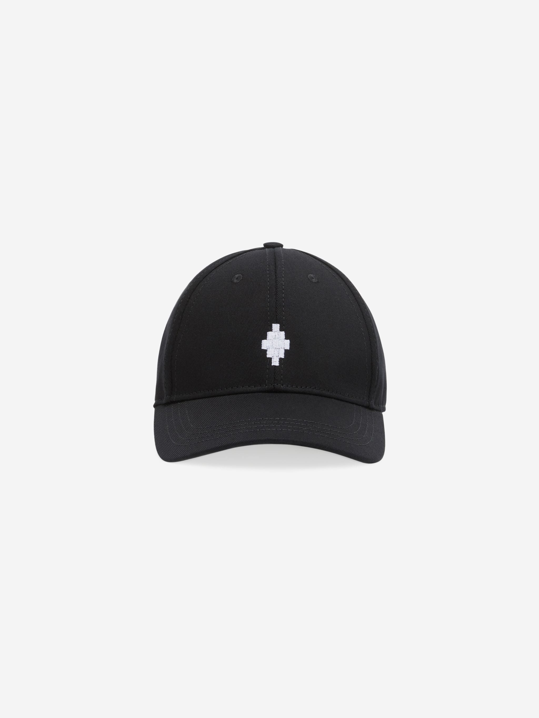 Black cotton Cross embroidery baseball cap from Marcelo Burlon Kids featuring embroidered logo to the front, curved peak, eyelet detailing and adjustable fit.