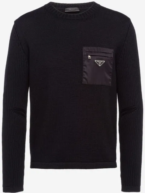 Prada logo-patch ribbed-sleeve sweater