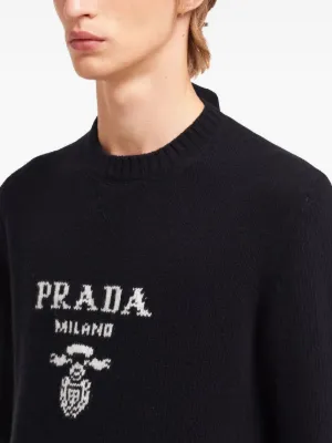 Prada Logo Intarsia wool-cashmere Sweater | Black | FARFETCH RO