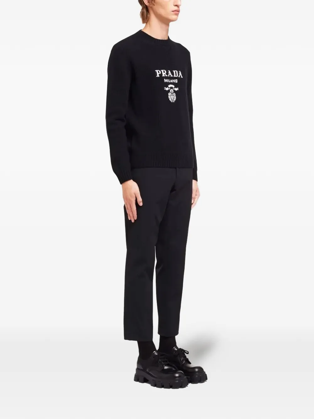  Prada Intarsien Pullover Mit Logo   Schwarz 