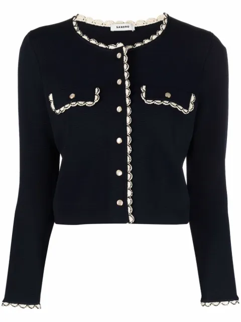 SANDRO cropped scallop-trim cardigan 