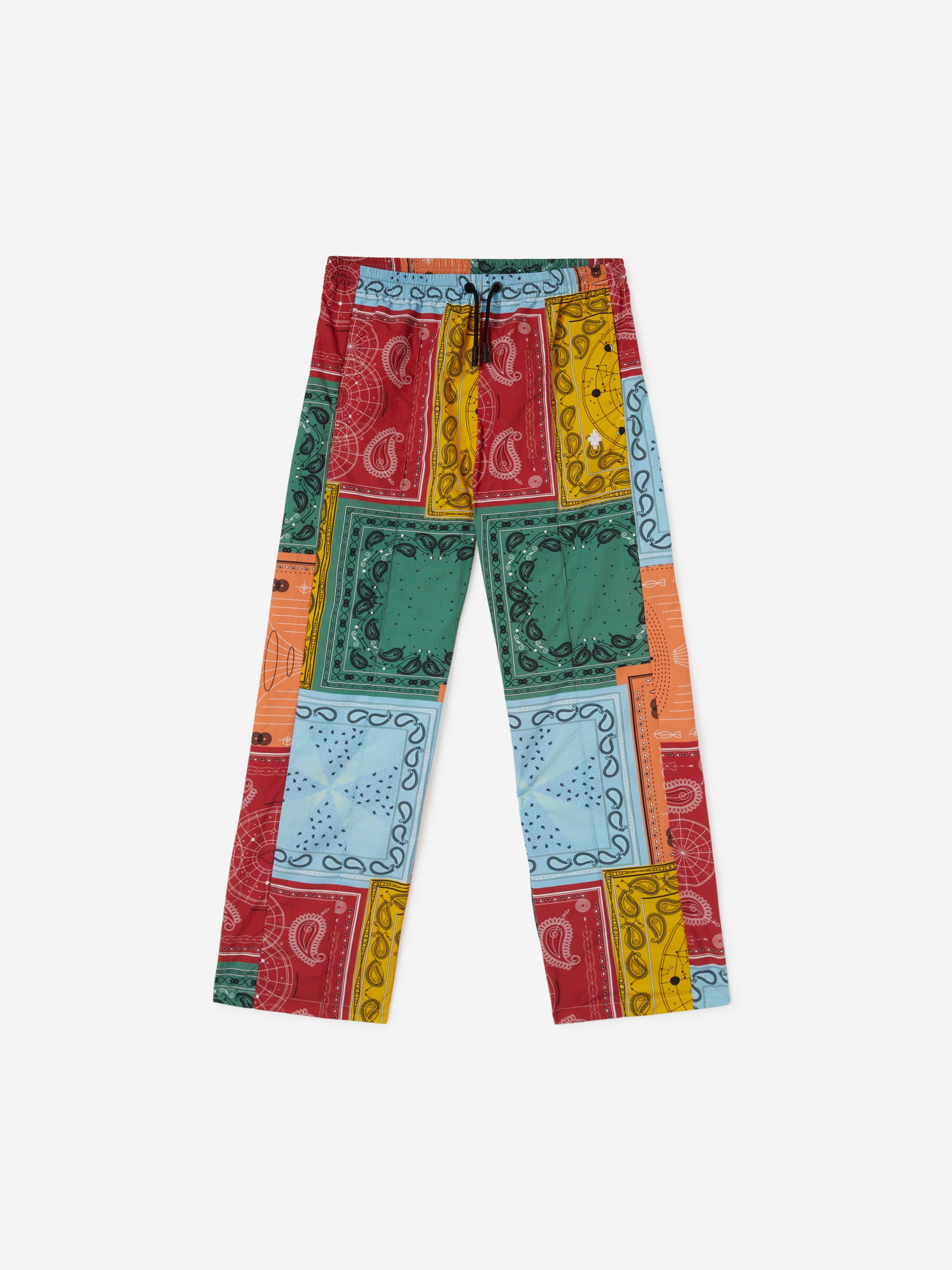 Multicolour cotton bandana-print straight-leg trousers from Marcelo Burlon County of Milan featuring patchwork design, bandana print, straight leg, elasticated waistband and ankle-length.