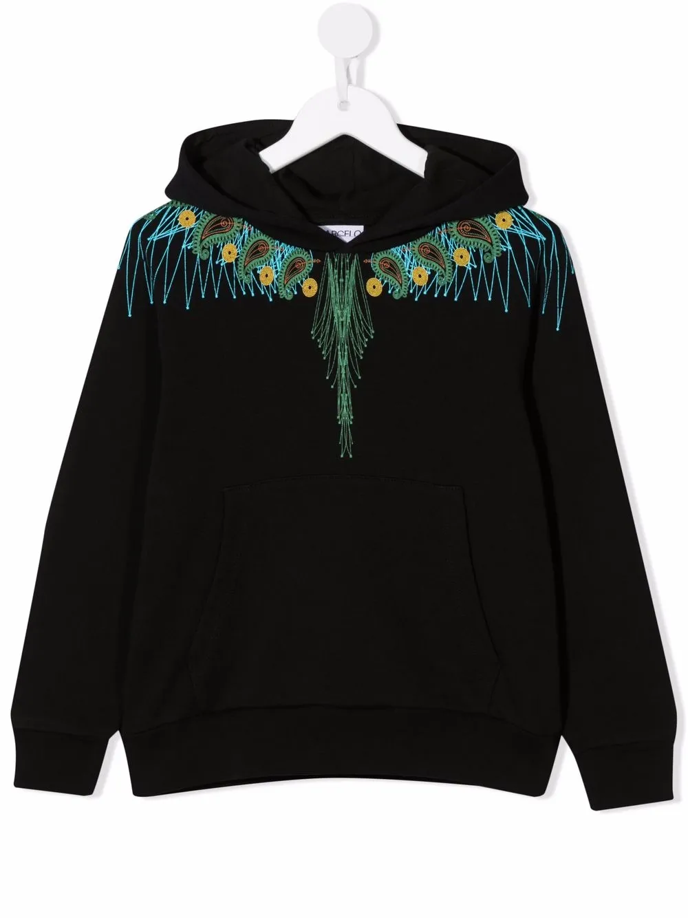 Marcelo Burlon County Of Milan Kids BANDANA WINGS HOODIE BLACK GREEN
