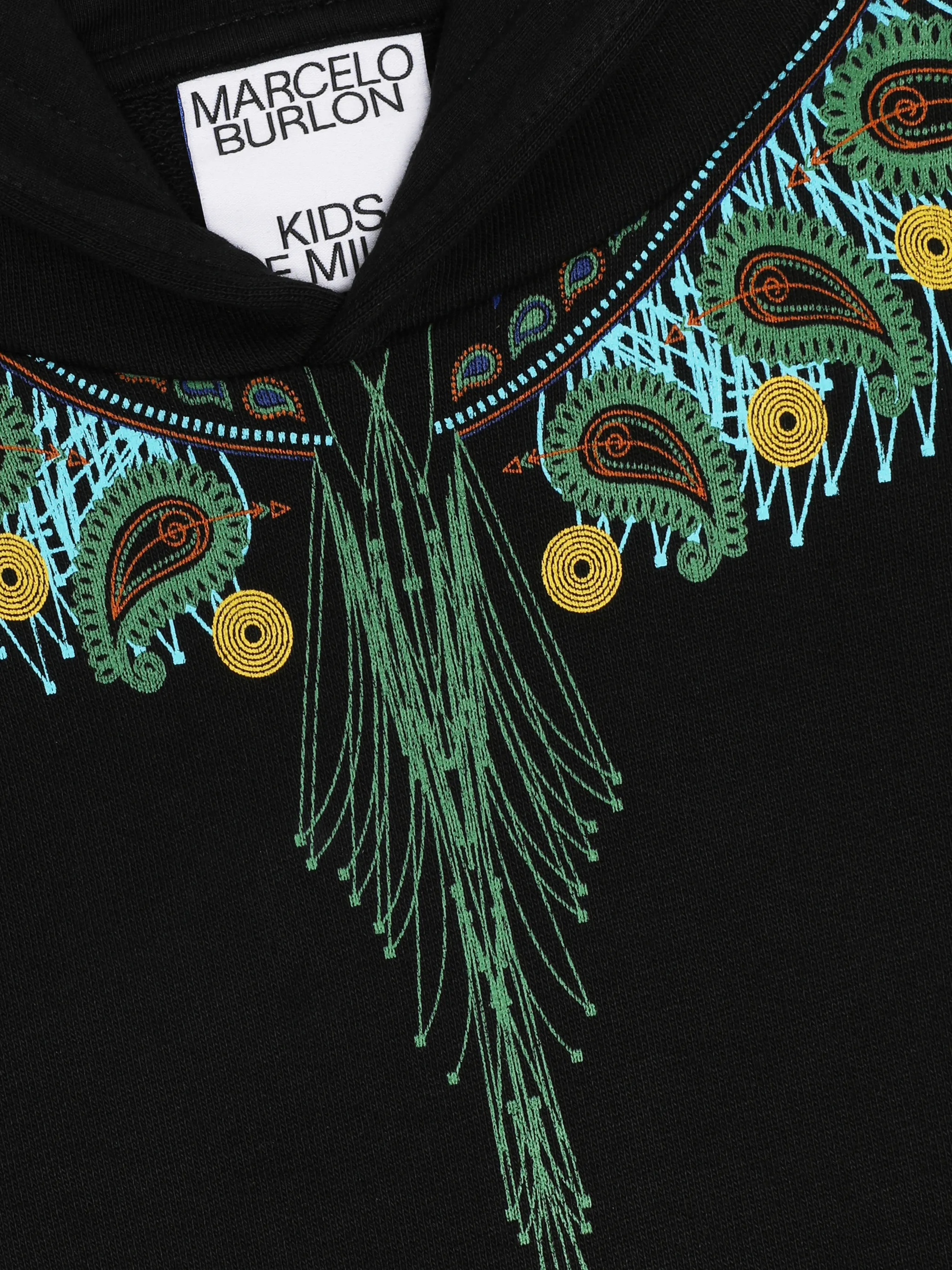 black cotton blend crew neck signature Marcelo Burlon Wings print paisley print long sleeves elasticated cuffs elasticated hem front pouch pocket