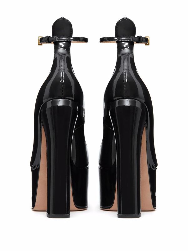 Valentino Garavani Women's Tan-Go Platform Pump in Patent Leather 155mm - Black - Pumps - 40