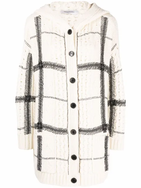 Valentino Garavani bead-embellished check-pattern hooded cardigan