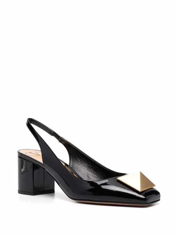 Maxi Stud Patent Leather Slingback Pumps in Black - Valentino Garavani