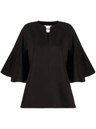 トップス JIL SANDER Blouse Jil Sander Ruffled split-neck Blouse | Black | FARFETCH
