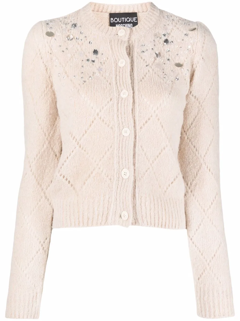 

Boutique Moschino gem-embellished knit cardigan - Neutrals