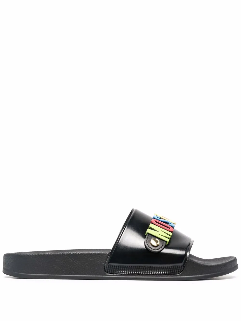 moschino logo leather slides