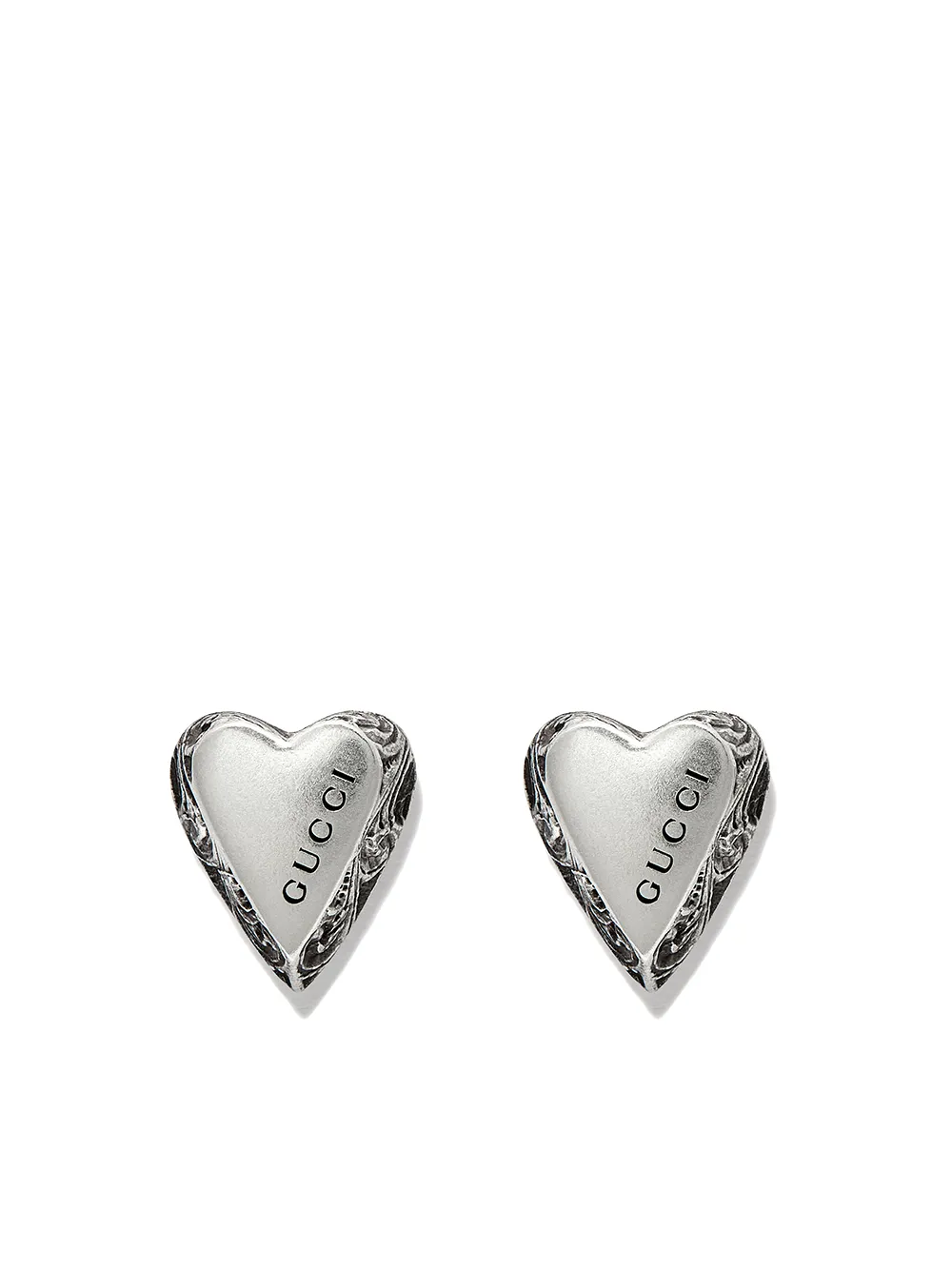 engraved-logo heart stud earrings