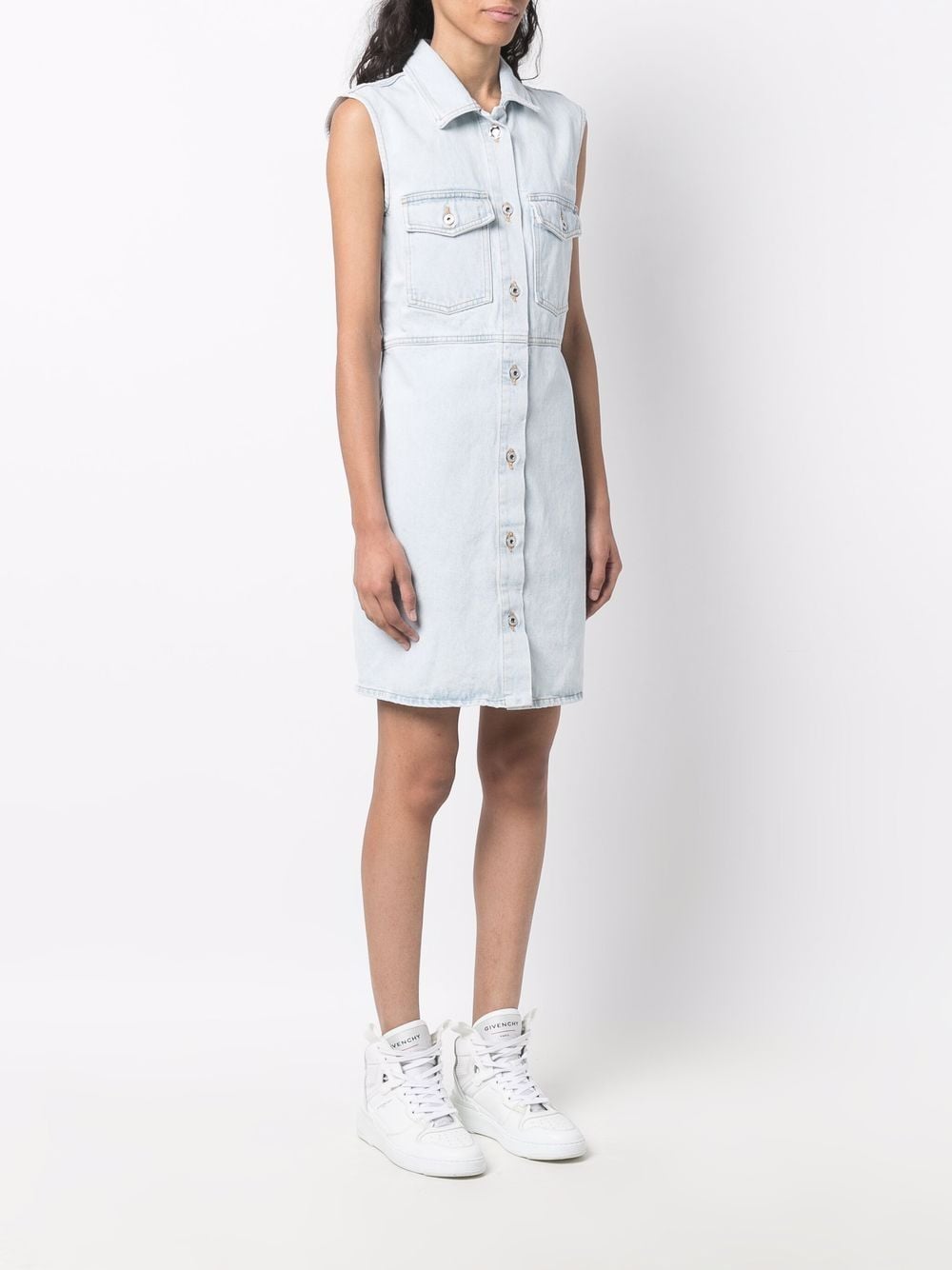 фото Off-white джинсовое платье-рубашка с полосками diag