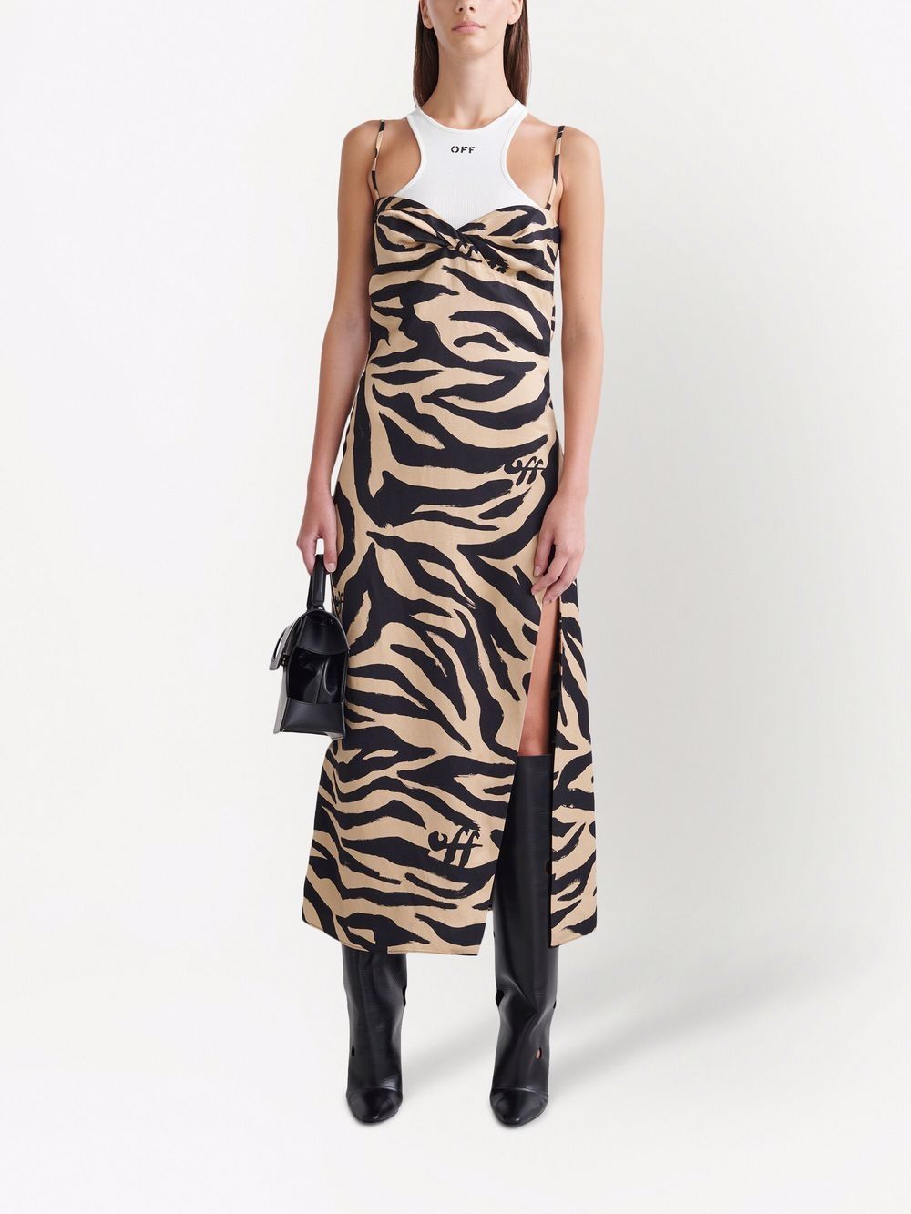 Shop Off-white Zebra Print Side-slit Dress In Neutrals