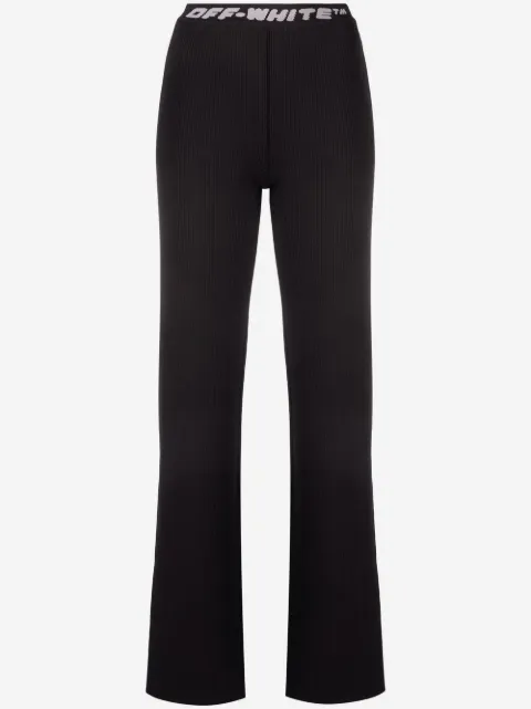Off-White logo-tape ribbed-knit trousers