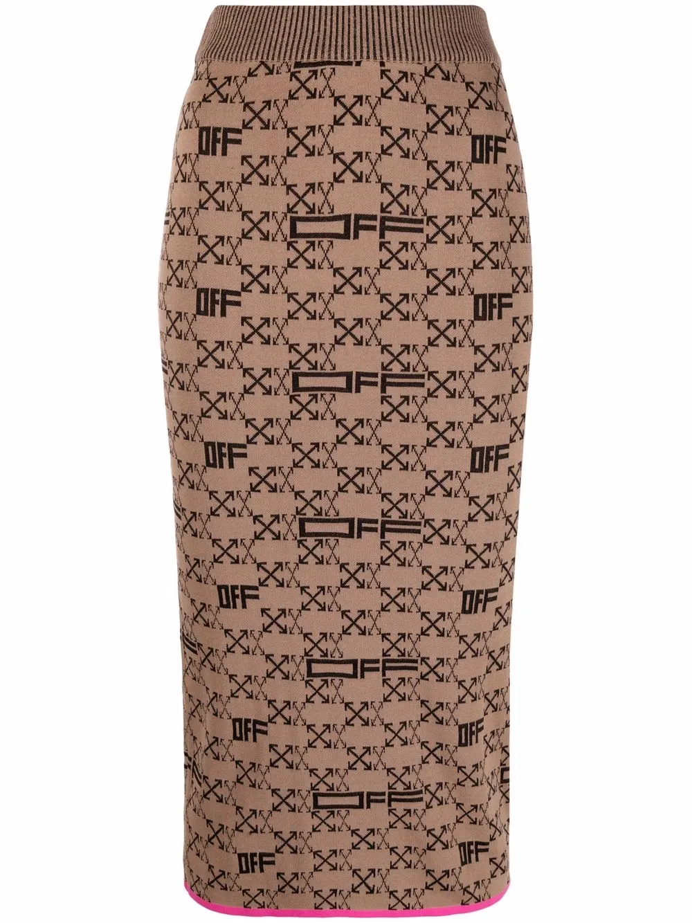 

Off-White intarsia-knit Arrows-logo pencil skirt - Brown