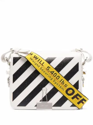 diagonal stripes patterned saffiano leather bag with industrial shoulder  strap