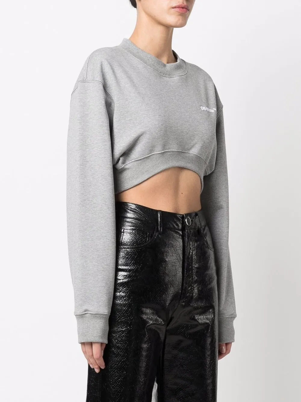  Off White Helvetica Cropped Sweatshirt   0801 Melange Grey White 