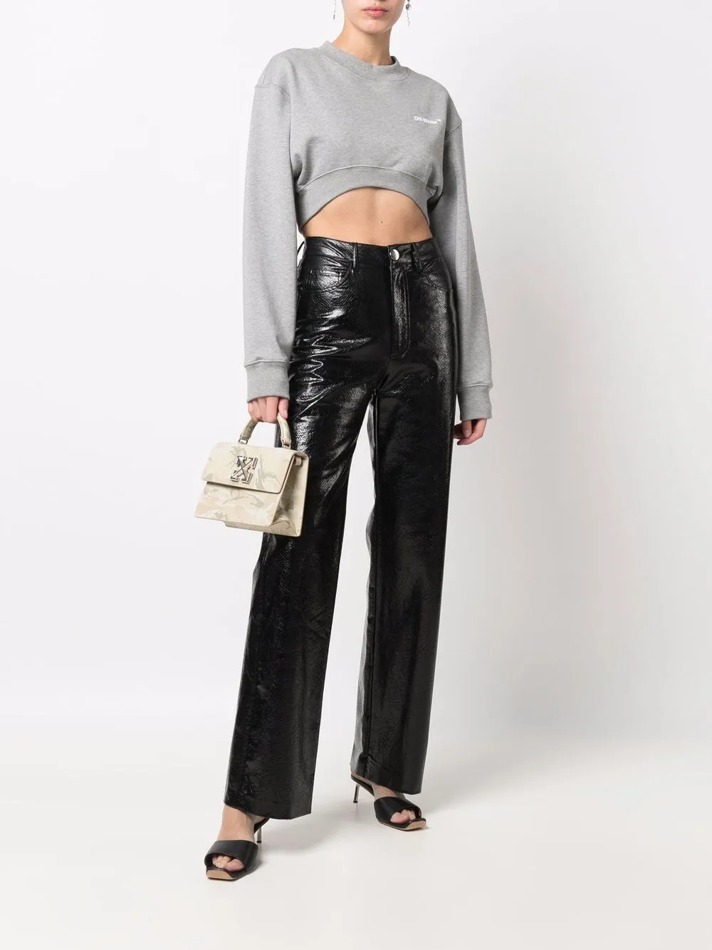  Off White Helvetica Cropped Sweatshirt   0801 Melange Grey White 