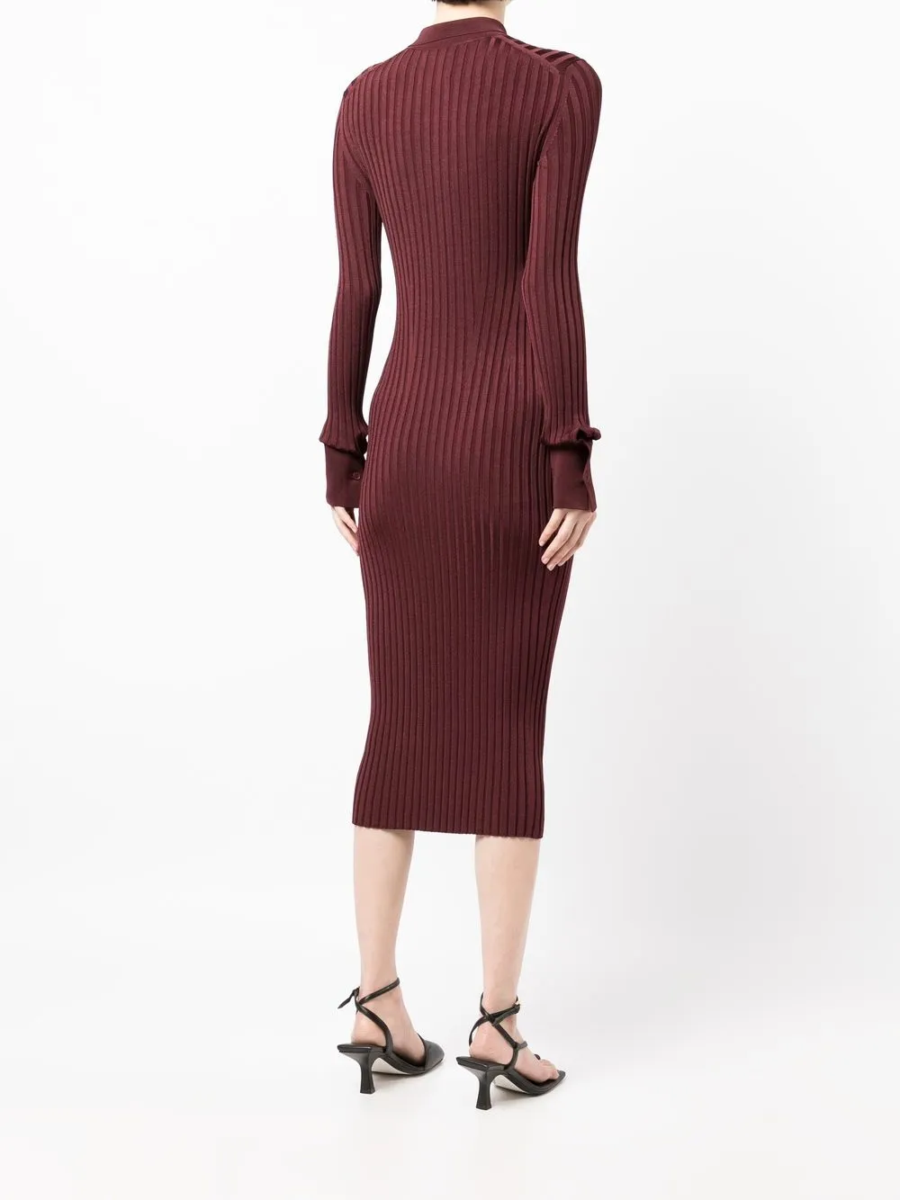 Shop Galvan Rhea Ribbed-knit Midi Dress In Red