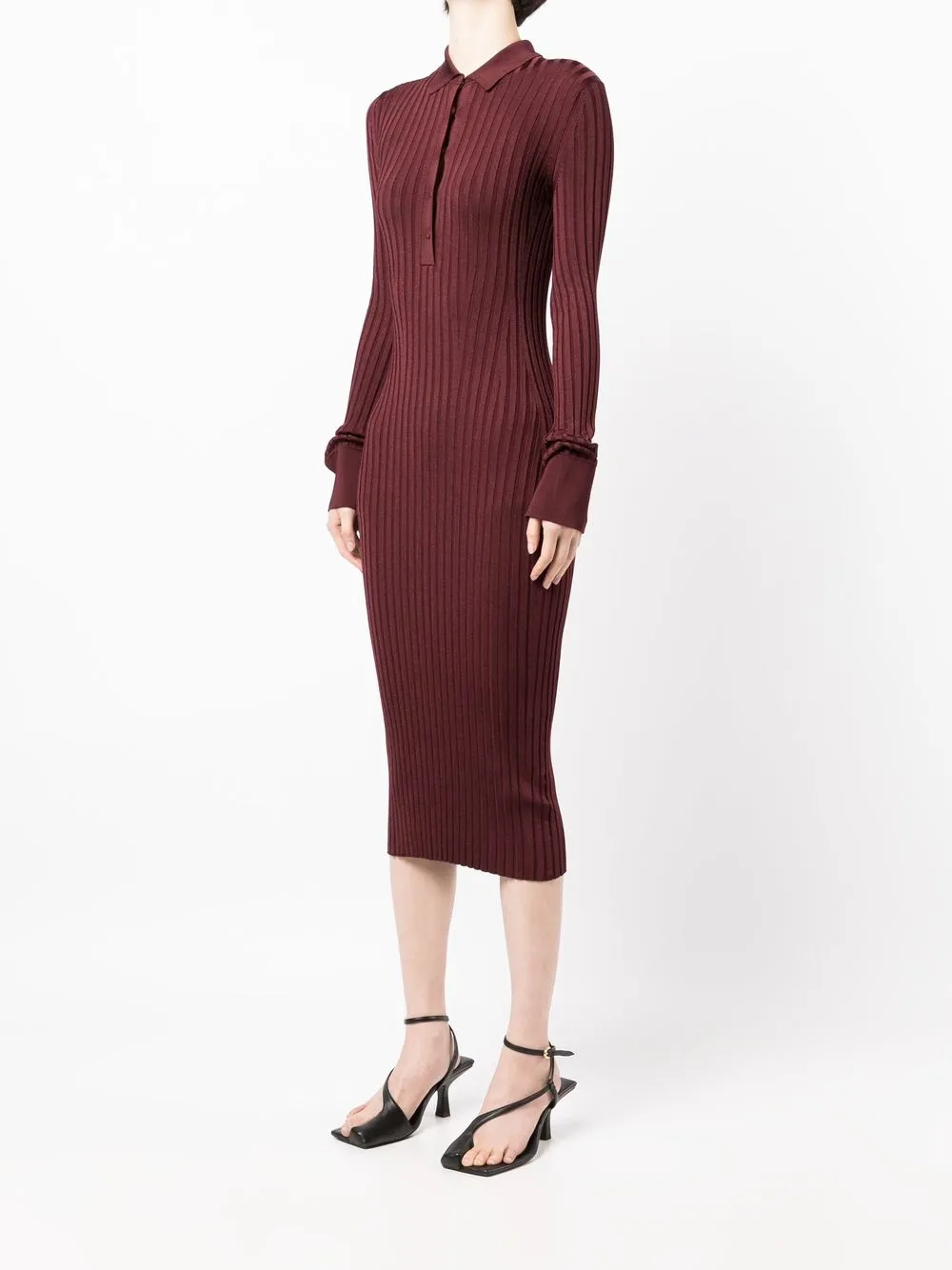Shop Galvan Rhea Ribbed-knit Midi Dress In Red