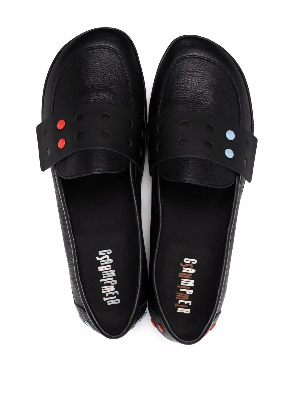 Camper Perforated-strap Leather Loafers In Schwarz