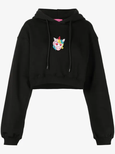 IRENEISGOOD unicorn-patch cropped hoodie