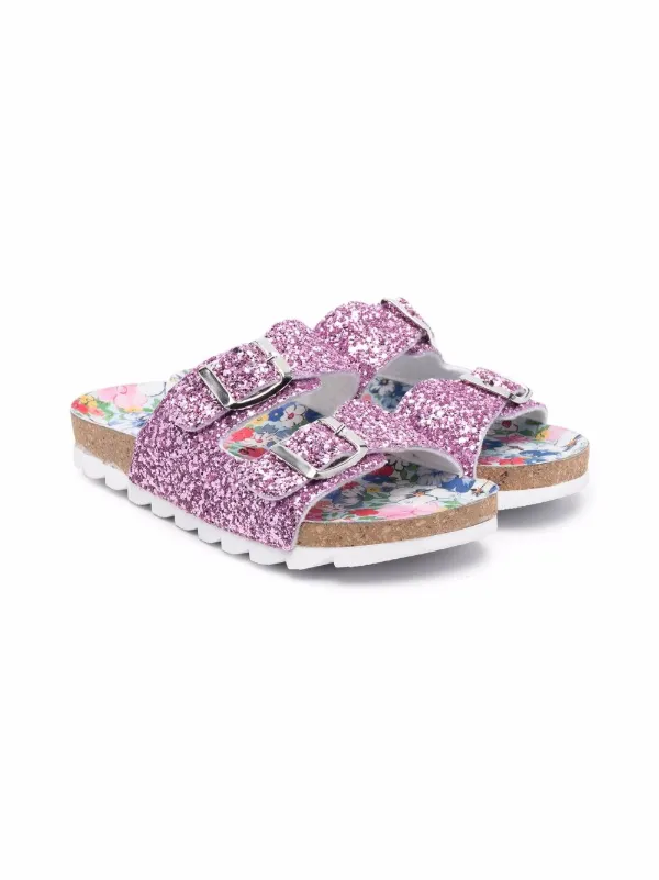 double buckle sandals glitter