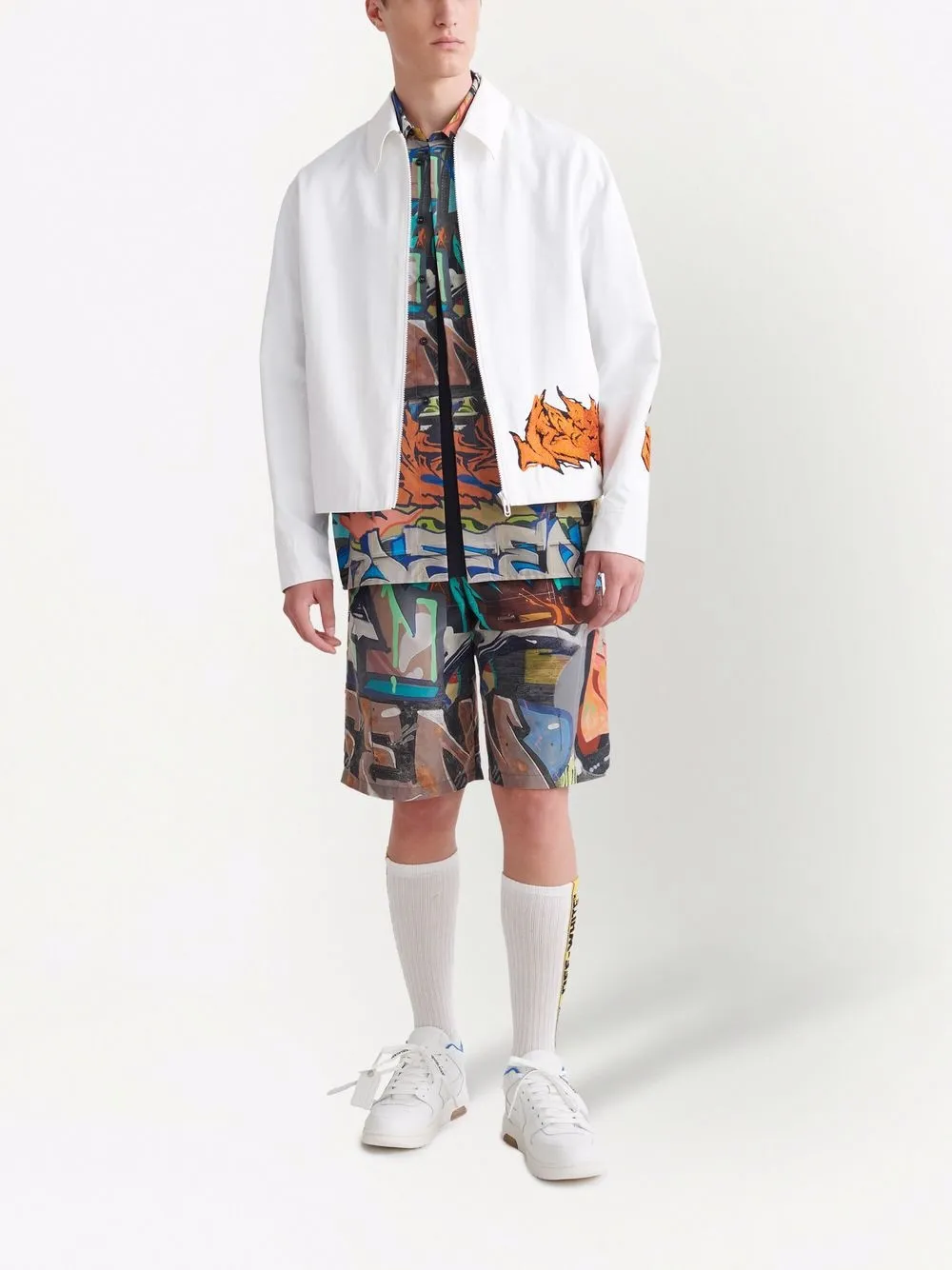 Cheap Off-White logo-print harrington jacket Men