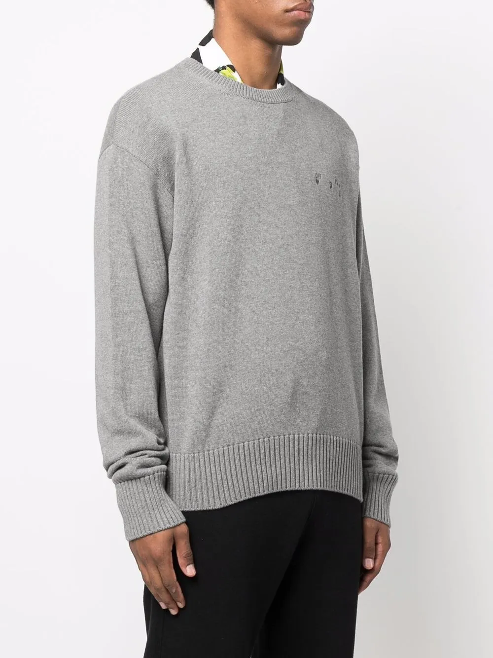  Off White Strickpullover Mit Logo Stickerei   Grau 