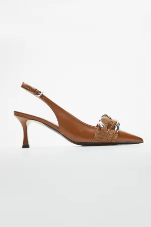 Chunky Chain-Embellished Slingback Pumps