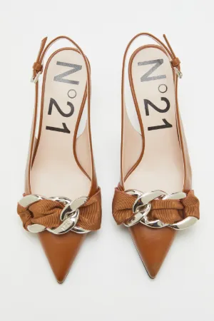 Chunky Chain-Embellished Slingback Pumps