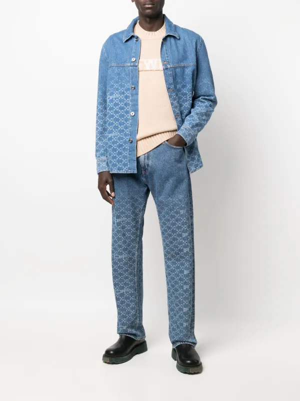 Off-White Monogram Denim Overshirt Medium Blue Whi