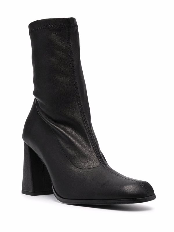 black stretch leather ankle boots