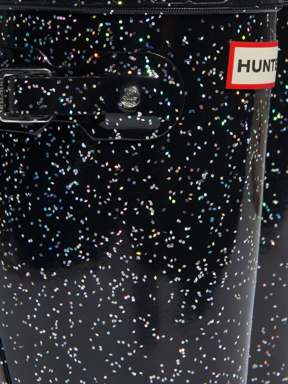Shop Hunter Glitter Rubber Rain Boots In Black