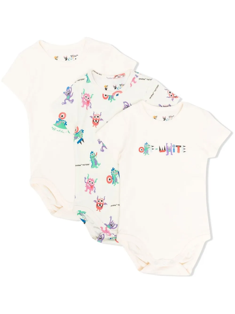 

Off-White Kids pack de tres rompers con monstruos estampados - Blanco