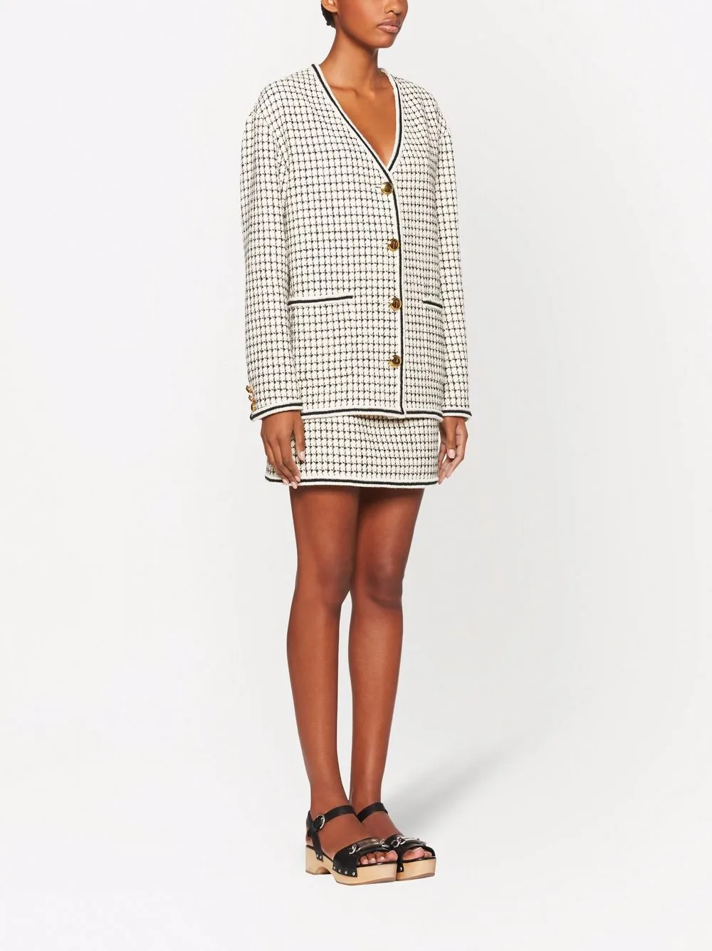  Miu Miu Check Tweed Single-breasted Cardigan - White 