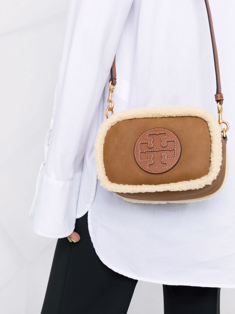 Tory Burch Perry Bombe Shearling Crossbody Bag - Brown for Women