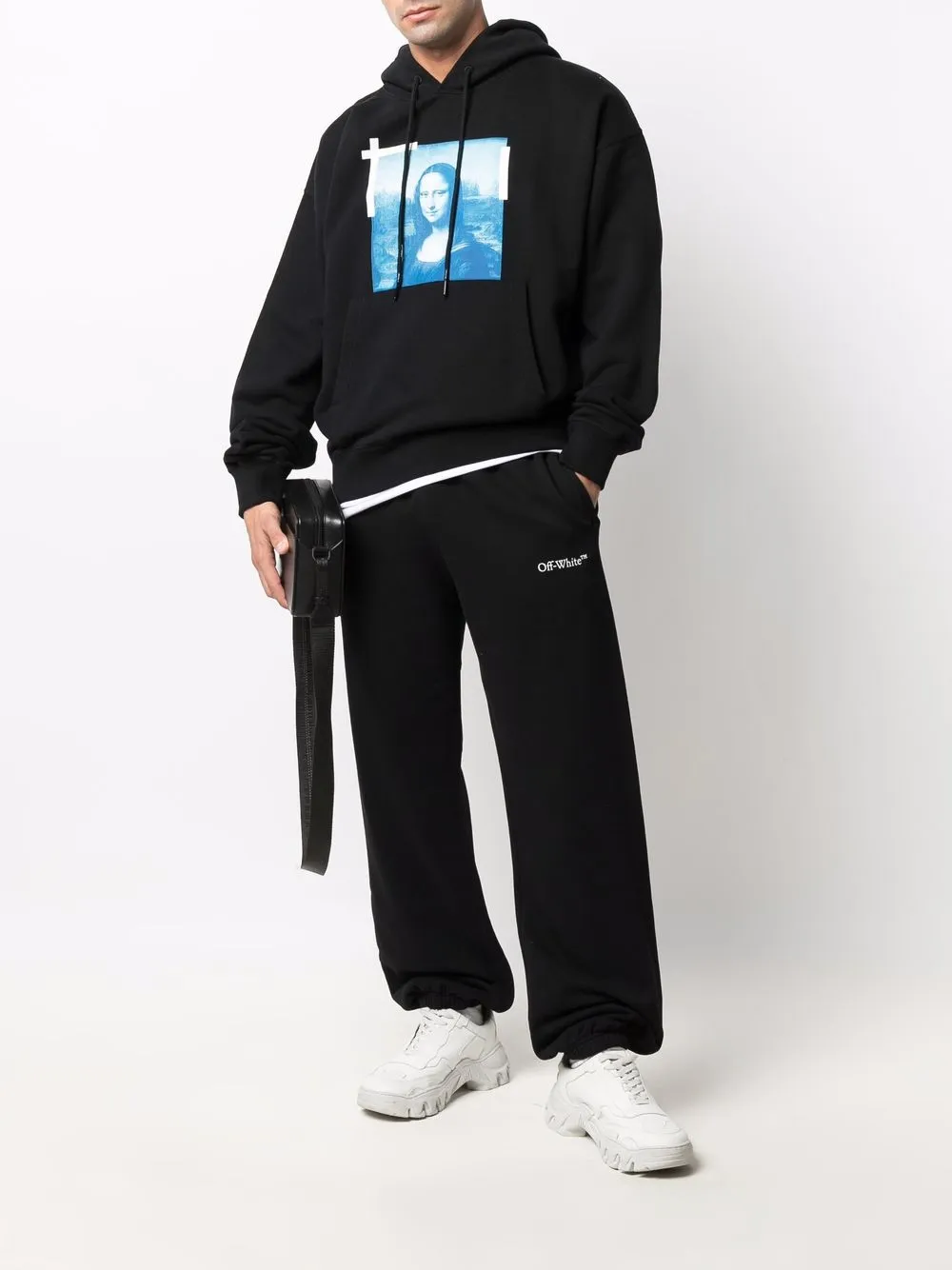 Off-White Hoodie met print - Zwart