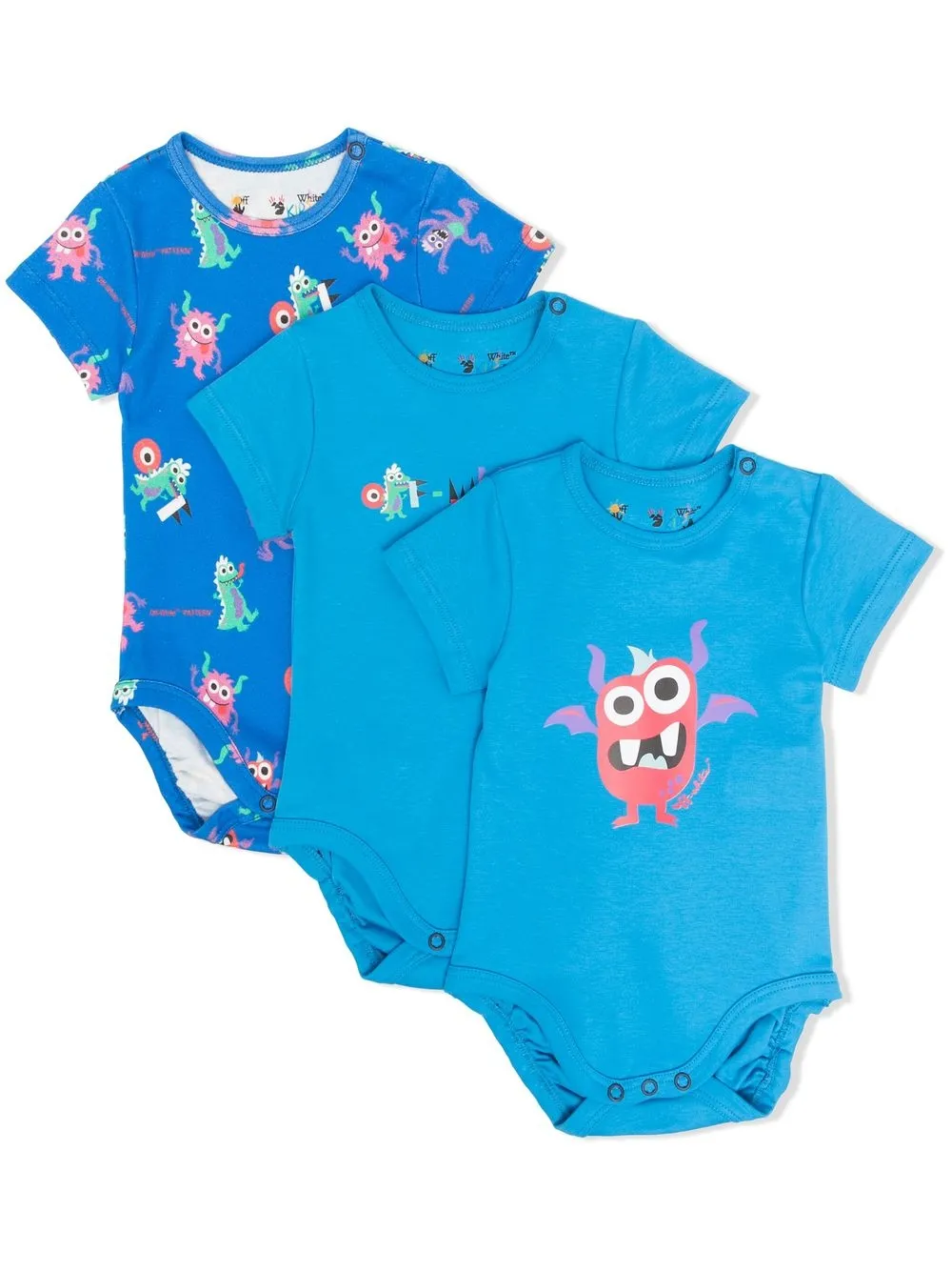 

Off-White Kids pack de tres rompers con monstruos estampados - Azul