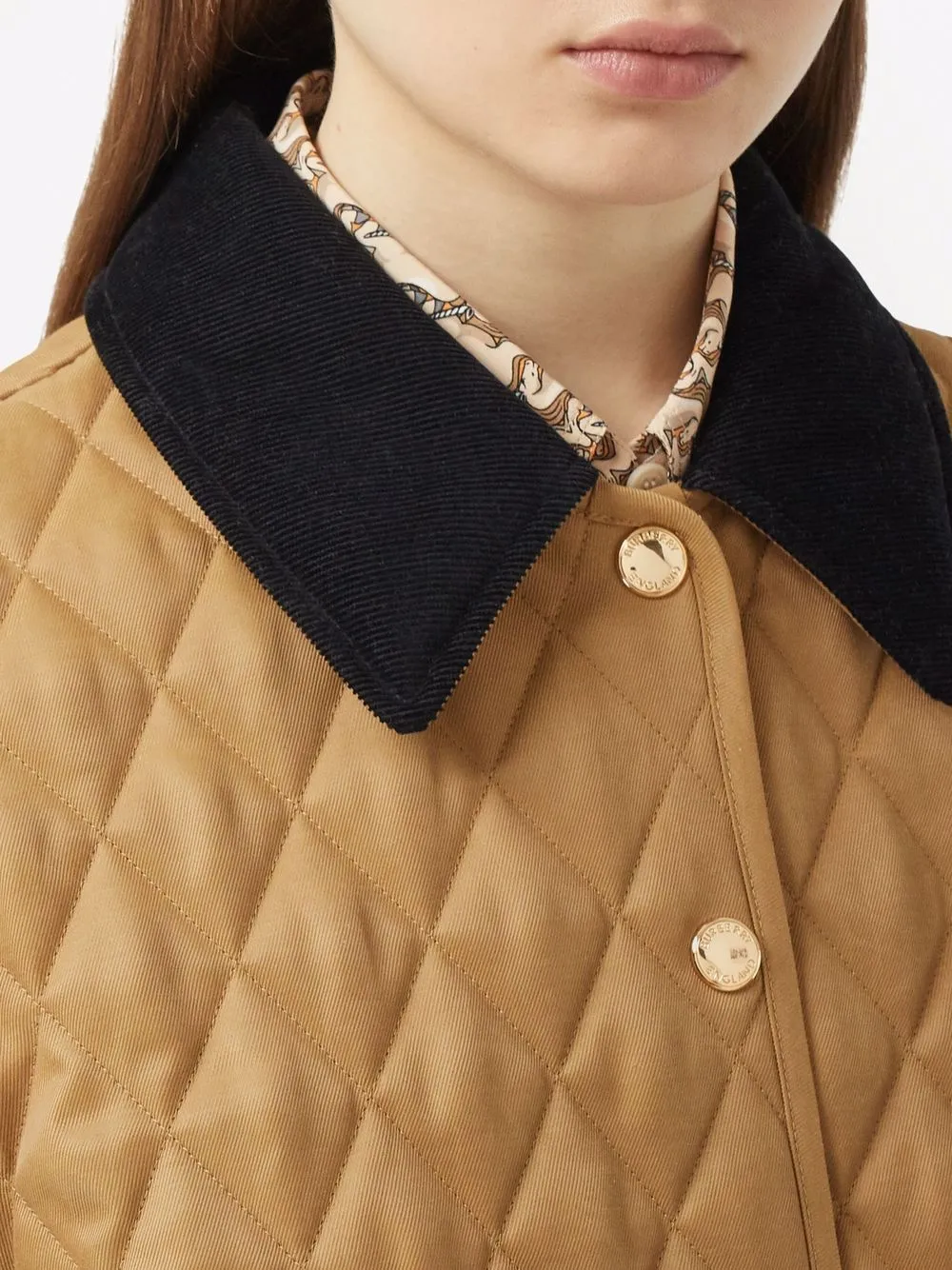 corduroy-collar diamond-quilted jacket