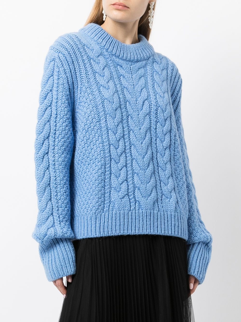 Shop Cecilie Bahnsen Cable Knit Tied Detail Jumper In Blue