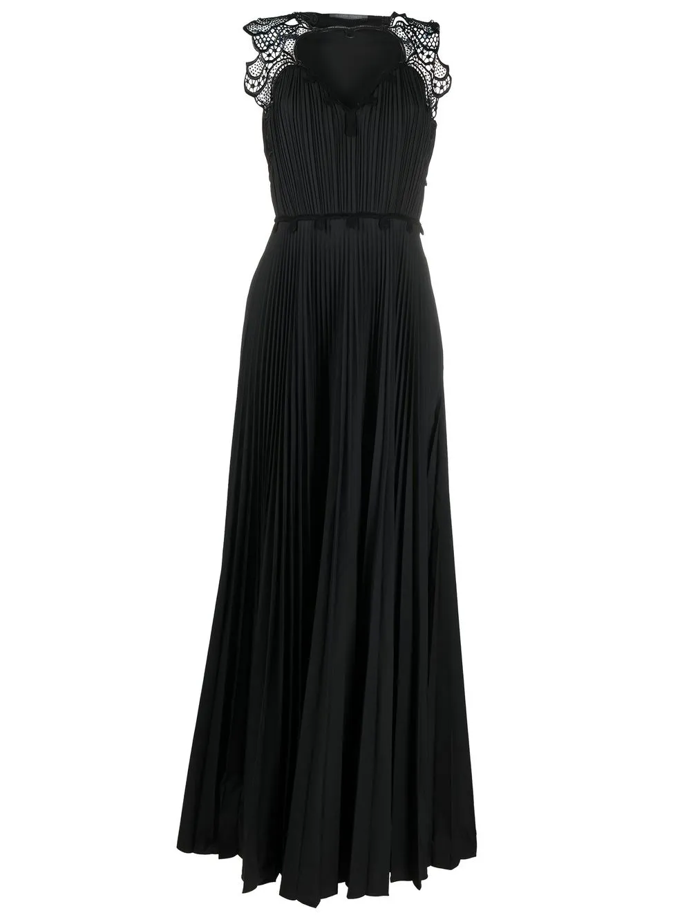 lace-embellished pleated gown