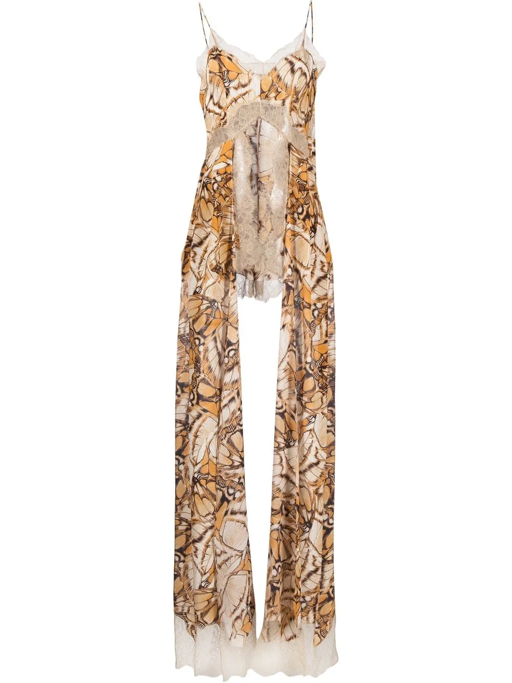 Alberta Ferretti Butterfly-print Asymmetric-hem Camisole In Neutrals