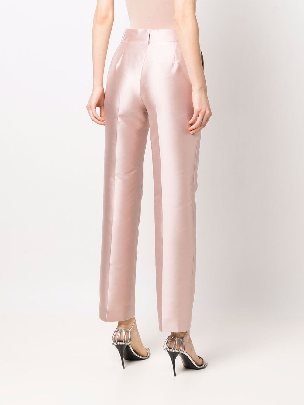 Shop Alberta Ferretti Metallic-finish Straight-leg Trousers In Pink