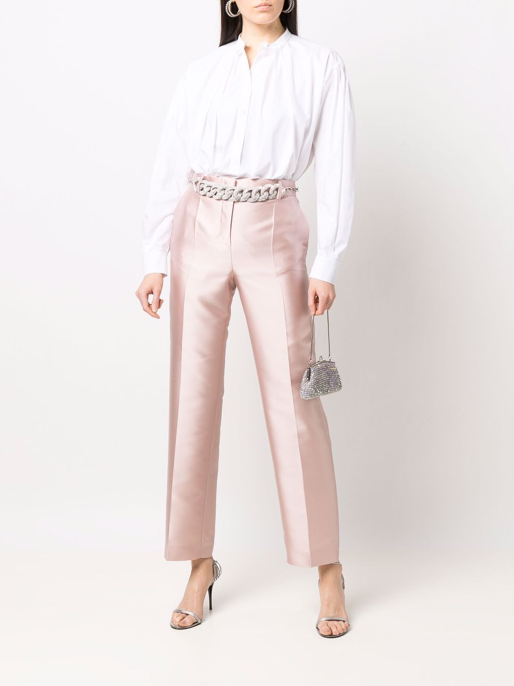 Shop Alberta Ferretti Metallic-finish Straight-leg Trousers In Pink